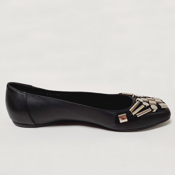 GUCCI SHOES BALLERINA FLATS BLACK LEATHER w HARDWARE sz 37.5 / 7.5 US - Picture 10 of 15